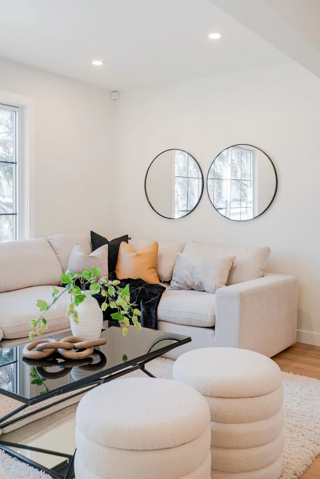 Vacant rental and Airbnb property staging in Calgary featuring a comfortable sectional sofa and modern decor.
