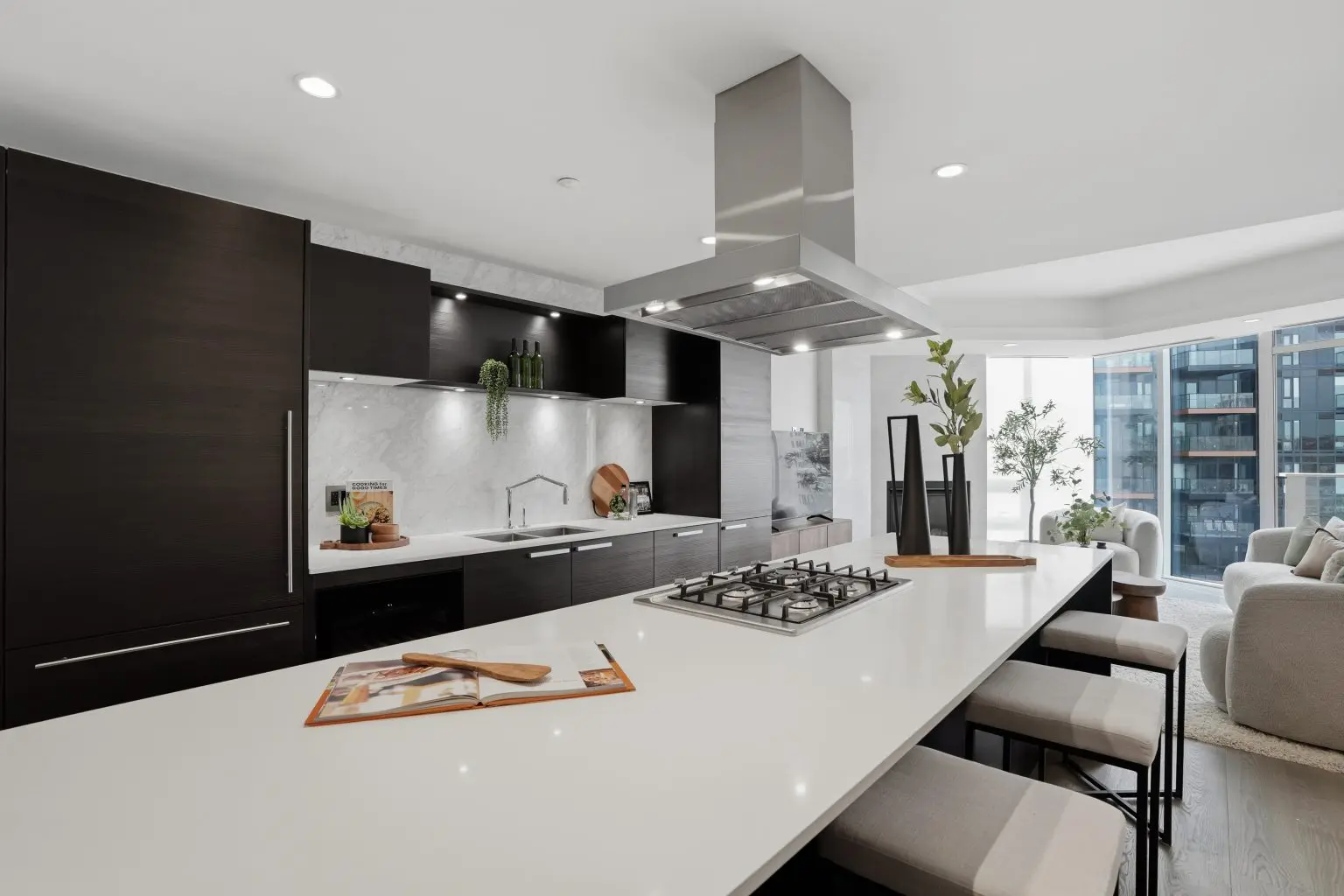 Airbnb staging Calgary modern kitchen professionally styled for a short-term rental