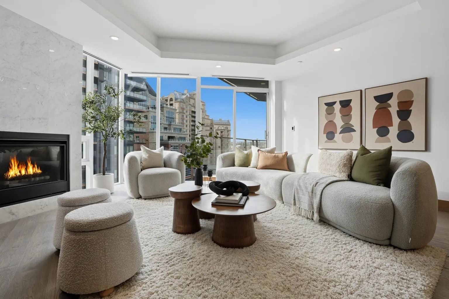 Luxury home staging services Calgary fireplace and living area professionally styled